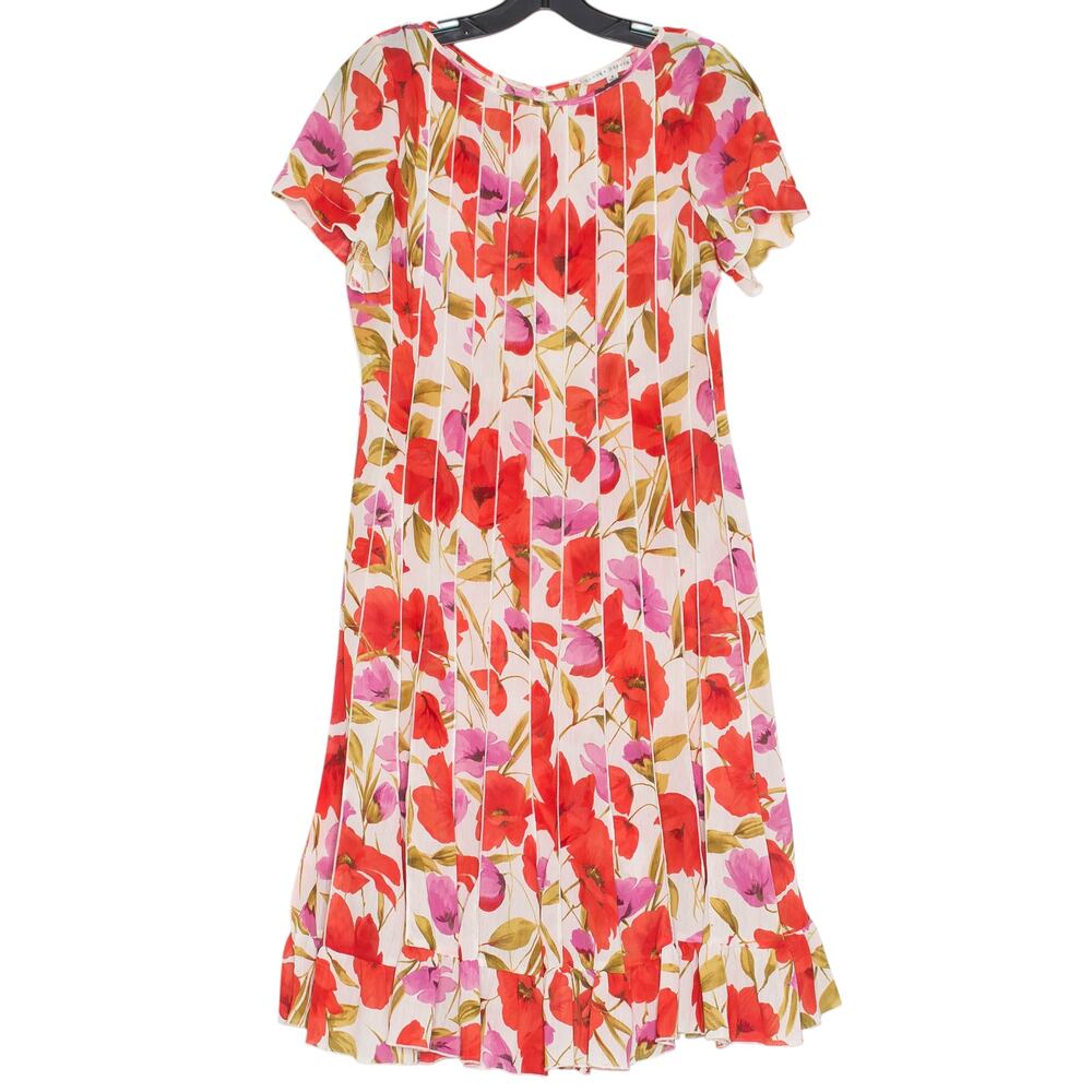 Sandra Darren Dress Floral Sheer Cottage Boho Feminine Romantic Pleated Ruffle 6